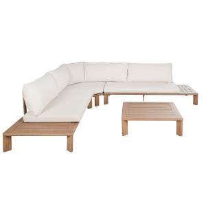 Salón de jardín de 5 plazas de aluminio efecto madera y coj…