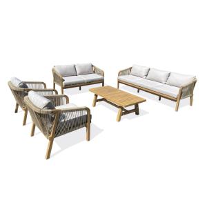 Salón de jardín de 7 plazas en madera de acacia y cuerda te…