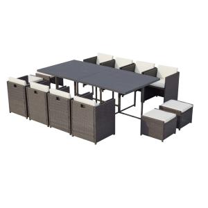 Salón de jardín encastrable 12 pl resina trenzada y alu gri…
