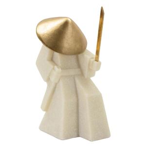 Samurai de resina beige y dorada 14x9x24,5 cm