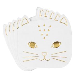 Servilletas gato de papel blanco y dorado