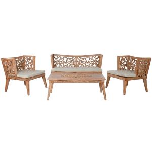 Set 1 sofa, 2 sillones y 1 mesa de madera de teca 133x60x70…