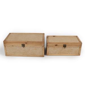 Set 2 cajas madera natural 35x20x15cm