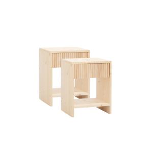 Set 2 mesitas de noche de madera maciza con cajón beige 50x…
