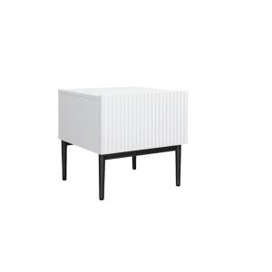Set 2 mesitas noche blancas 1 cajón patas metal blanco negr…