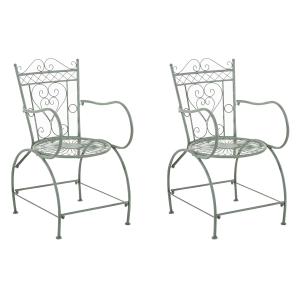 Set 2 sillas de exterior con reposabrazos en Metal Verde an…