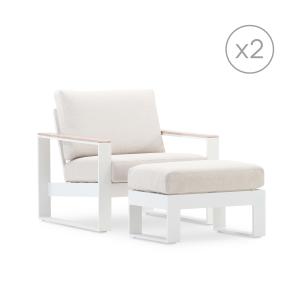 Set 2 sillones con reposapies en aluminio blanco y brazo ef…