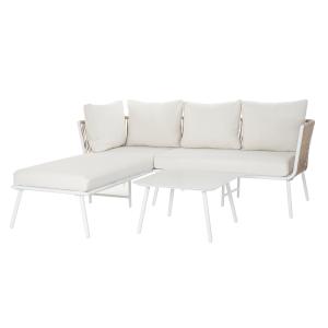 Set 2 sofa poliester beige aluminio 196x170x86cm