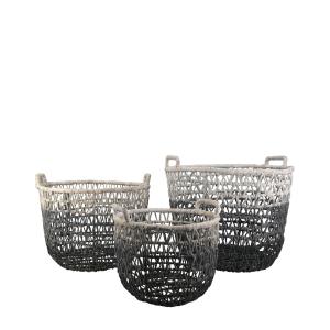 Set 3 cestas de fibra natural gris y hierro d. 50 cm