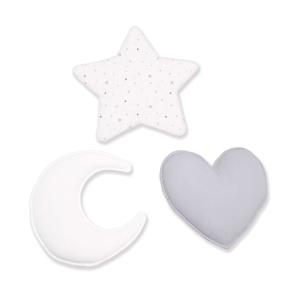 Set 3 cojines (luna, estrella, corazón) gris