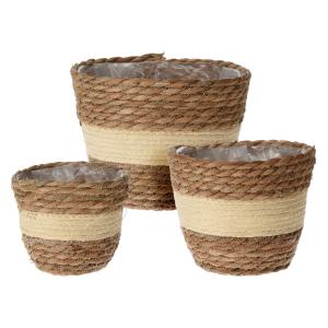 Set 3 maceteros cestas de paja para plantas con interior im…
