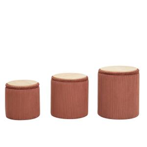Set 3 pufs en madera y terciopelo terracota