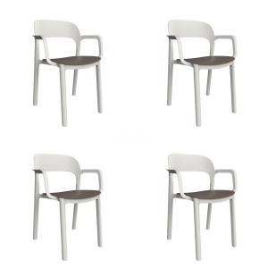 Set 4 silla de polipropileno en blanco y chocolate 56,8x52,…