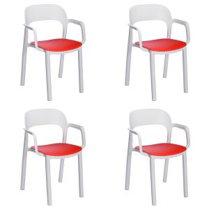 Set 4 silla exterior de polipropileno en blanco y rojo 56,8…