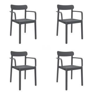 Set 4 silla  exterior de polipropileno en gris oscuro 56,1x…