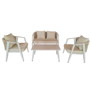 Set 4 sofa poliester blanco acero 123x66x72cm