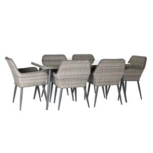 Set 7 mesa comedor ratan sintetico acero 166x92x72cm