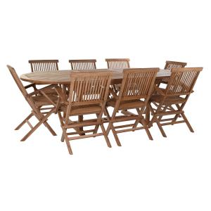 Set 9 mesa comedor extensible a 24 teca 180x120x75cm