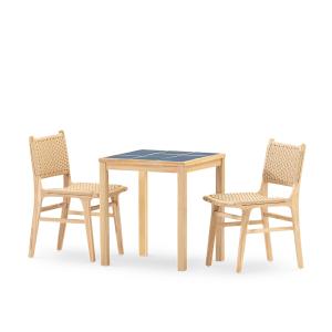 Set comedor 2 plazas mesa ceramica azul 65x65