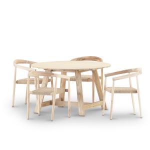 Set comedor 4 pl mesa madera redonda d130 y butaca