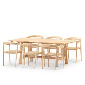 Set comedor 6 pl mesa madera 200x100 con butaca