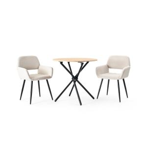 Set composto da tavolo rotondo in legno chiaro e 2 sedie be…