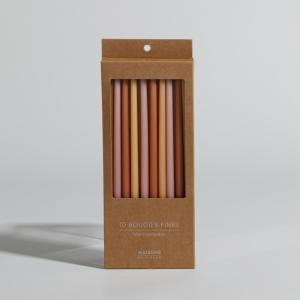 Set de 10 velas finas marrones, amarillas y rosas