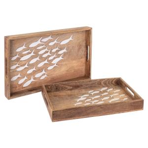 Set de 2 bandeja peces madera marrón 5x28x43cm