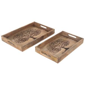 Set de 2 bandejas arbol de vida madera marrón 5x28x43cm