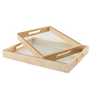 Set de 2 bandejas dorado de madera 40 35x30 25x5 5cm