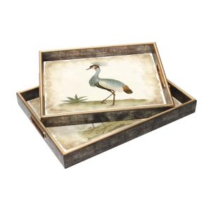 Set de 2 bandejas verde de madera 40 35x30 25x5 5cm