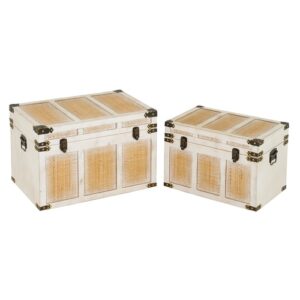 Set de 2 baúles de viaje de madera de abeto blancos y beige
