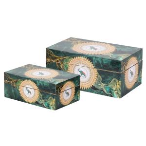 Set de 2 cajas verde de resina 25/20x15/12x11/8cm