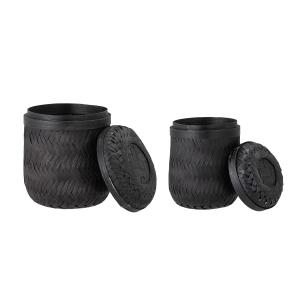 Set de 2 cestas con tapa de bambú negro