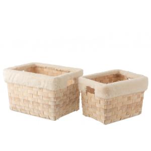 Set de 2 cestas rectangulares de madera color crema de 42x3…