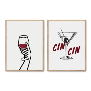 Set de 2 cuadros 091, marco roble, 50x70 cm