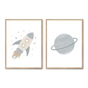 Set de 2 cuadros 113, marco roble, 30x40 cm