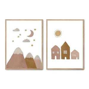 Set de 2 cuadros 117, marco roble, 30x40 cm
