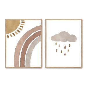 Set de 2 cuadros 121, marco roble, 30x40 cm