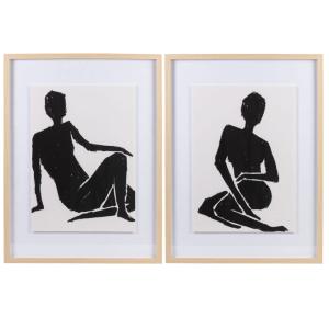Set de 2 cuadros enmarcados de figuras de mujeres 45x60 cm