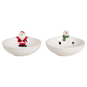 Set de 2 cuencos Oso y Papá Noel de gres blanco, verde, roj…