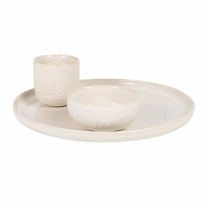 Set de 2 cuencos para aperitivos y plato de cerámica beige…