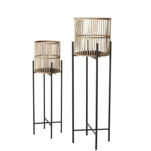 Set de 2 faroles de metal negro y bambú