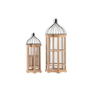 Set de 2 faroles natural de cristal 35/26x31/23x83/65cm