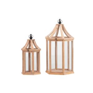 Set de 2 faroles natural de cristal 39/27x35/24x70/52cm