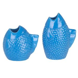 Set de 2 jarron pez cerámica azul 20x8x13cm