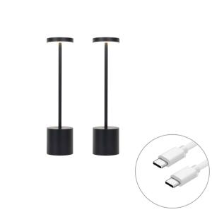 Set de 2 lámparas mesa exterior negras LED regulador recarg…