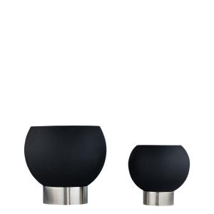 Set de 2 maceteros decorativos redondos en metal negro y pl…