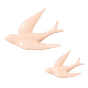 Set de 2 pájaros de cerámica rosa para decorar la pared de…