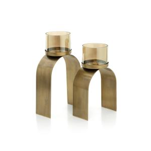 Set de 2 portavelas de latón en dorado 14,5x9x29cm